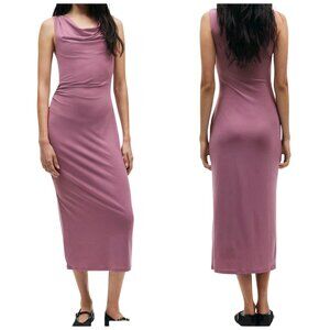 H&M Divided Mauve Draped Midi Dress Medium NWT Sleeveless Bodycon